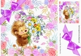cute little hedgehog with flowers, in flower frame wih purple bow 8x8