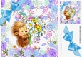 cute little hedgehog with flowers, in flower frame wih blue bow 8x8