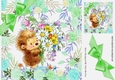 cute little hedgehog with flowers, in flower frame wih green bow 8x8