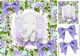 Cute water colour ele in flower frame and  purple bows 8x8