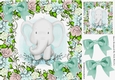 Cute water colour ele in flower frame and turq bows 8x8