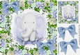 Cute water colour ele in flower frame and blue bows 8x8