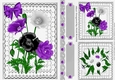 Lovely card fronts/toppers & tags on lace with black/purple flowers A5