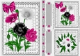 Lovely card fronts/toppers & tags on lace with black/pink flowers A5