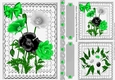 Lovely card fronts/toppers & tags on lace with black/green flowers A5