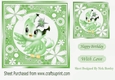 Cute little green bird in flower frame 7x7