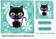 Cartoon black cat in funky turq flower frame 7x7