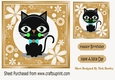 Cartoon black cat in funky gold flower frame 7x7