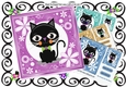  4 lovely Cartoon black cats in funky flower frames card fronts 7x7 mini kit