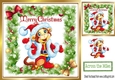 Cheeky monkey in a  santa hat in holly frame with bows 8x8