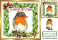 lovely robin on a branch in holly frame with bows 8x8