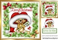 Jolly little mouse in santa hat, in holly frame with bows 8x8