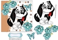Cute black and white Cartoon dog with turq roses 7x7