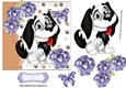 Cute black and white Cartoon dog with purple roses 7x7