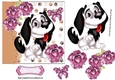 Cute black and white Cartoon dog with pink roses 7x7