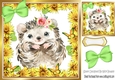 Cute water colour hedgehog with daisies bow, and butterflies 8x8