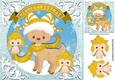 Cute reindeer in gold scarf with owls 8x8