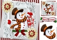 lovely snowman with presents in ornate red stripe frame 8x8