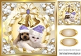 Cute puppy and kitten in purple santa hats with gold bells 8x8