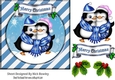 Cute pair of cuddle penguins in blue stripe snow frame 7x7