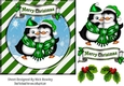 Cute pair of cuddle penguins in green stripe snow frame 7x7