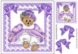 Cute teddy bear in lilac dress with bows 8x8