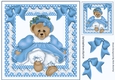 Cute teddy bear in blue dress with bows 8x8
