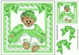 Cute teddy bear in green dress with bows 8x8