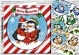  4 Cute pair of cuddle penguins colour stripe snow frame card/f 7x7 mini kit