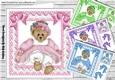 4 Cute teddy beas in dresses with bows card fronts 8x8 mini kit