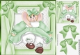 Cute bunny in green dress with bows 8x8