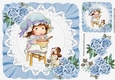sweet little bonnet girl on lace with blue roses 8x8