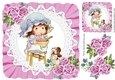 sweet little bonnet girl on lace with pink roses 8x8