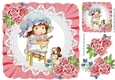 sweet little bonnet girl on lace with rosey pink roses 8x8
