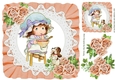 sweet little bonnet girl on lace with peach roses 8x8
