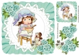 sweet little bonnet girl on lace with turq roses 8x8