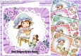  6 sweet little bonnet girl on lace with roses card fronts 8x8