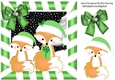 Cute pair of foxes in santa hats in green stripe frame 8x8