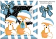 Cute pair of foxes in santa hats in blue stripe frame 8x8