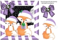 Cute pair of foxes in santa hats in purple stripe frame 8x8
