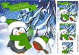 Cute penguin with robin in green santa hats 8x8 with pyramids