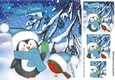Cute penguin with robin in blue santa hats 8x8 with pyramids