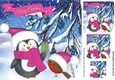 Cute penguin with robin in pink santa hats 8x8 with pyramids