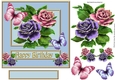 Pretty gold edge roses in pink/purple with butterflies 7x7