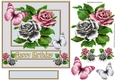 Pretty gold edge roses in pink/silver with butterflies 7x7
