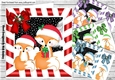 4 Cute pair of foxes in santa hats card fronts in stripe frames 8x8
