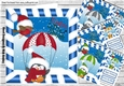 4 Lovely Santa little Helpers penguins in santa hats with robins 8x8 mini kit