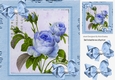 Pretty vintage blue rose with bows in cardboard effect 8x8 frame