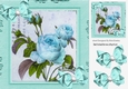 Pretty vintage turq rose with bows in cardboard effect 8x8 frame
