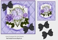 Lovely purple roses with ornate clock in quilt  with blk polka dot bows 7x7
